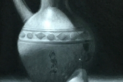 VASE AND PEAR, 2017, charcoal, 8 by 5in.
