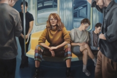 MAN SPREADING, 2018, oil paint, 36 by 24 in.