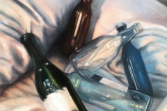 BOTTLES, 2018, oil paint, 14 by 14in.